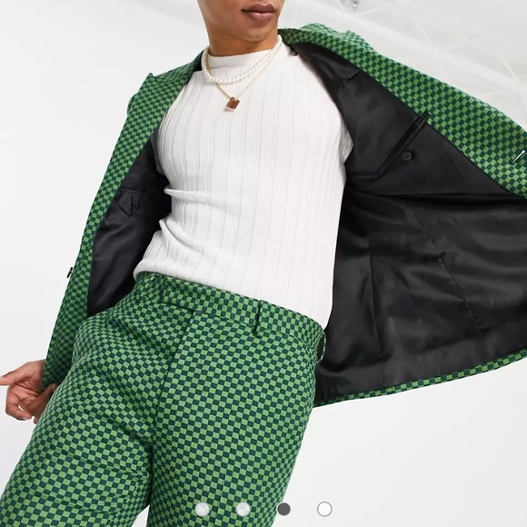 *NEW* Unisex ASOS DESIGN skinny suit pants in green checkerboard 32”by 32” - Picture 6 of 6